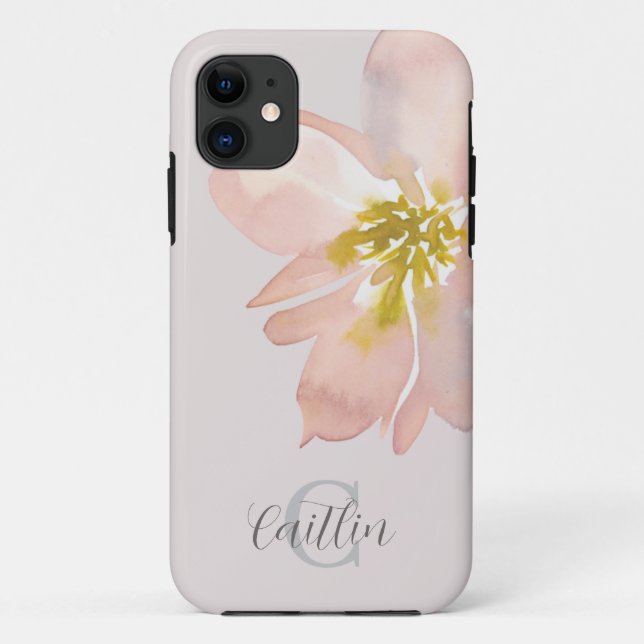 Coques Case-Mate iPhone Aquarelle florale Élégante rose clair monogramme (Dos)