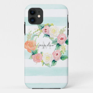 Case-Mate iPhone Case Aquarelle florale Monnaie de courge rose rayée av