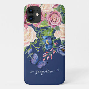 Case-Mate iPhone Case Aquarelle florale Nom du script du papillon bleu d