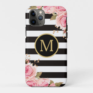Case-Mate iPhone Case Aquarelle Florale Nuances noir et blanc Monogramme