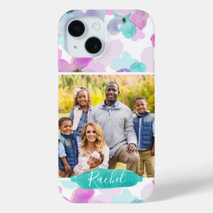 Coque Pour iPhone 15 Aquarelle Florale Photo et Monogramme