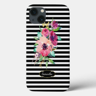 Case-Mate iPhone Case Aquarelle Florale sur bandes avec Monogramme