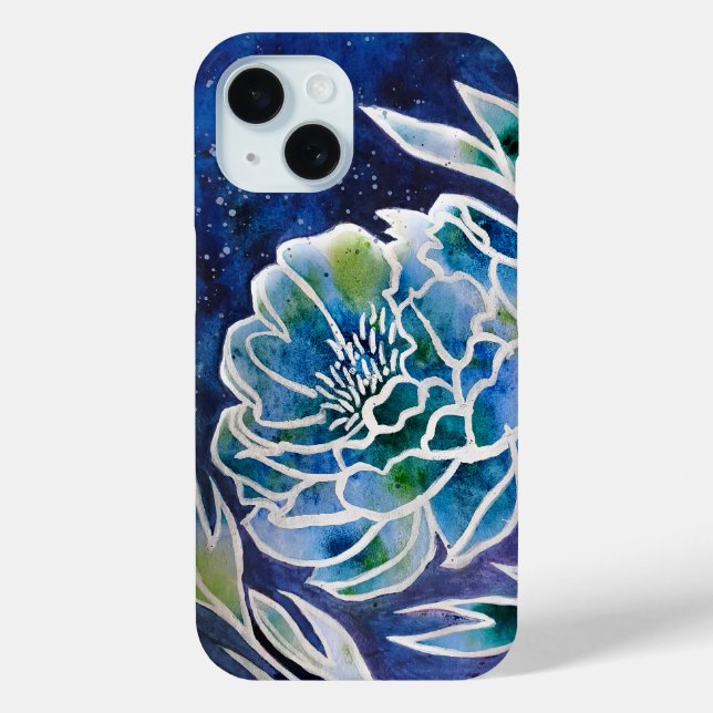 Coques Case-Mate iPhone Aquarelle florale Turquoise bleu Dahlia Navy (Verso)