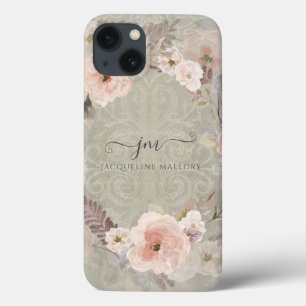 Case-Mate iPhone Case Aquarelle Florale Verdure Gris rustique Script boi