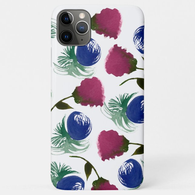 Coques Case-Mate iPhone Aquarelle Florales Bleu Bourgogne Peinture verte (Dos)