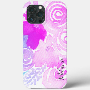 Case-Mate iPhone Case Aquarelle Florales  Nom en écriture rose vif