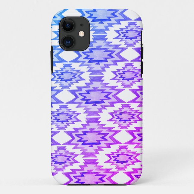 Coques Case-Mate iPhone Aquarelle géométrique Boho Motif bleu pourpre (Dos)