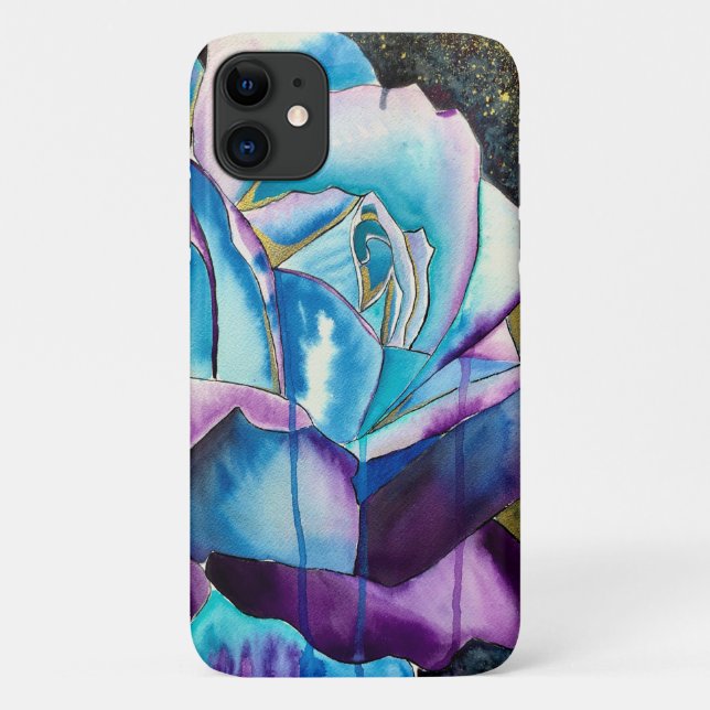 Coques Case-Mate iPhone Aquarelle gothique bleu violet art rose (Dos)