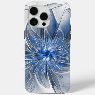Coque iPhone 15 Pro Max Aquarelle gris bleu Abstrait Fractal Art Flower