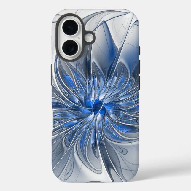 Coques Case-Mate iPhone Aquarelle gris bleu Abstrait Fractal Art Flower (Verso)