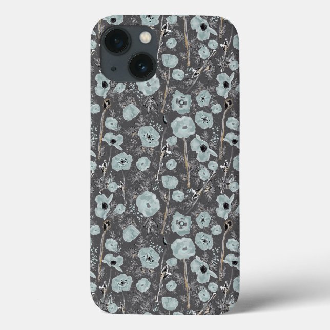 Coques Case-Mate iPhone Aquarelle Gris Bleu Fleurs de pavot (Verso)