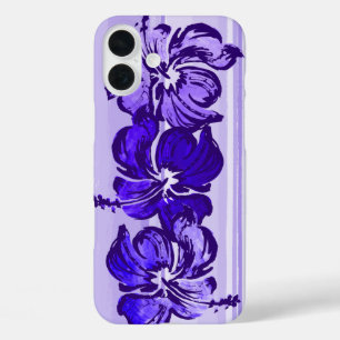 Coques iPhone 16 Plus Aquarelle Hibiscus Hawaiian Tropical Purple