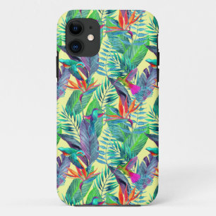 Coque iPhone 11 Aquarelle Humminbirds dans la jungle