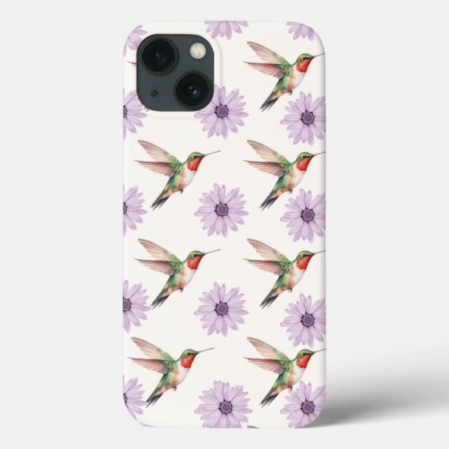 Coques Case-Mate iPhone Aquarelle Hummingbird & Purple Daisy Motif (Verso)