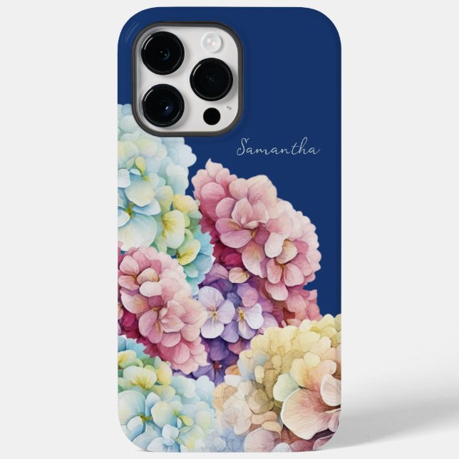 Coques Case-Mate iPhone Aquarelle Hydrangea bleu personnalisé (Verso)