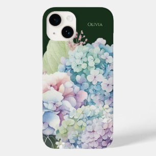 Coque Pour iPhone 14 Aquarelle Hydrangea Personnalisé Vert