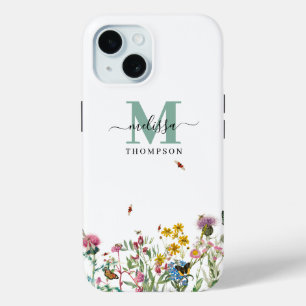 Coque Pour iPhone 15 Aquarelle Insecte Floral Spring Garden
