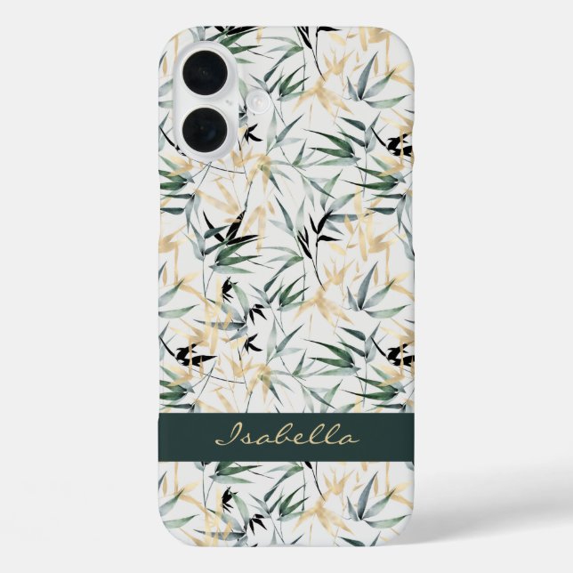 Coques Case-Mate iPhone Aquarelle japonais vert Motif en bambou d'or (Verso)