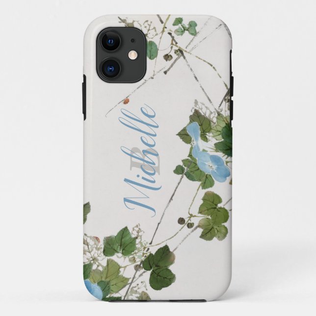 Coques Case-Mate iPhone Aquarelle japonaise Fleur Bleue Botanique (Dos)