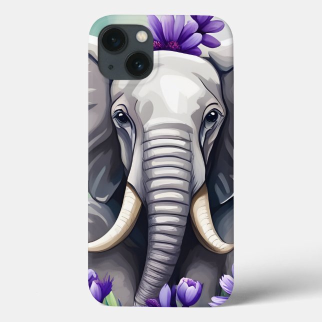 Coques Case-Mate iPhone Aquarelle joli éléphant et fleurs violettes (Verso)