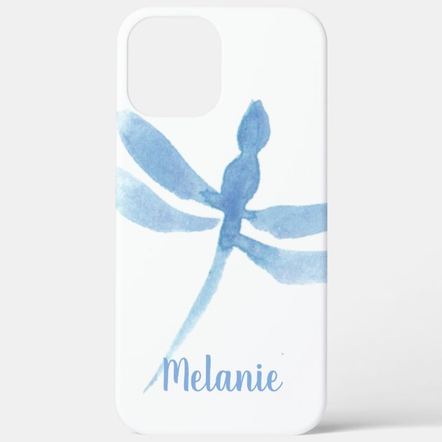 Coques Case-Mate iPhone Aquarelle libellule bleu Monogramme (Verso)
