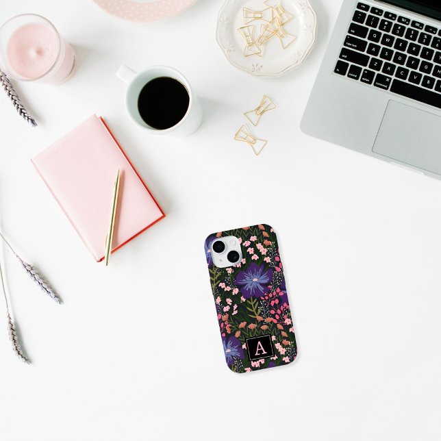 Coques Case-Mate iPhone Aquarelle mignonne Fleur sauvage Monogramme initia (Créateur téléchargé)