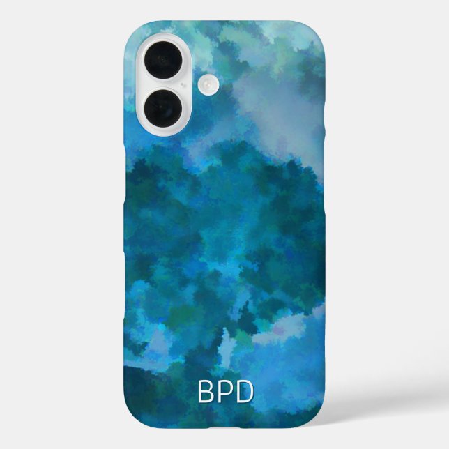 Coques Case-Mate iPhone Aquarelle moderne bleu et vert sur mesure Monogram (Verso)