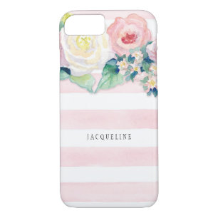 Coques Pour iPhone Aquarelle MODERNE Chic Large Stripes avec Rose