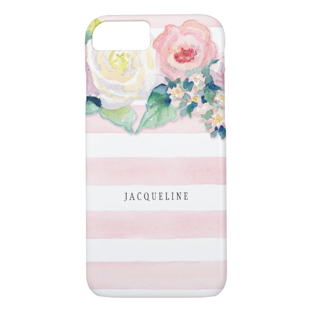 Coques Case-Mate iPhone Aquarelle MODERNE Chic Large Stripes avec Rose (Dos)