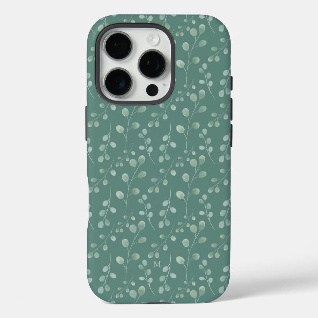 Coques Case-Mate iPhone Aquarelle moderne Eucalyptus Vert Personnalisé (Verso)
