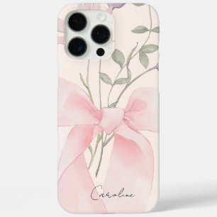 Coques iPhone 16 Pro Max Aquarelle moderne Floral élégant Bow Script rose