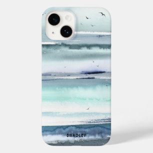 Coque Pour iPhone 14 Aquarelle moderne Ocean Sea Nom personnalisé