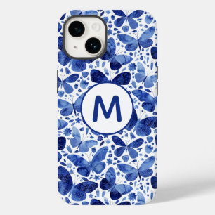 Coque Pour iPhone 14 Aquarelle Monogramme Bleu