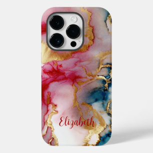 Coque Pour iPhone 14 Pro Aquarelle Monogramme bleu rose or brillant