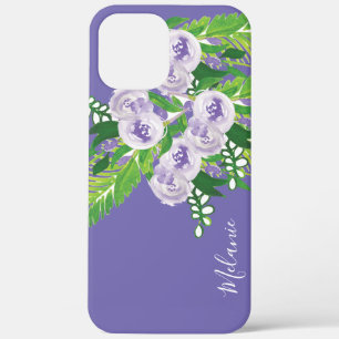 Case-Mate iPhone Case Aquarelle Monogrammé de feuillage de rose violet v