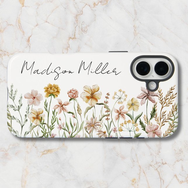 Coques Case-Mate iPhone Aquarelle monogramme Fleur sauvage Floral de prair (In situ)