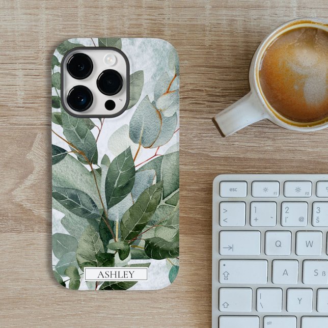 Coques Case-Mate iPhone Aquarelle monogramme Sage rustique Vert (In situ)