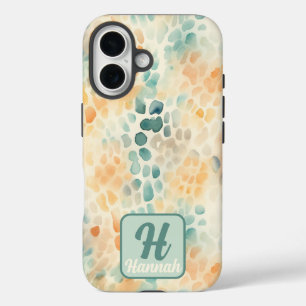 Coque Pour iPhone 16 Aquarelle monogrammée personnalisée bleu vert jaun