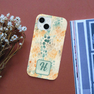 Coque Pour iPhone 15 Aquarelle monogrammée personnalisée bleu vert jaun