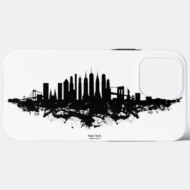 Coques Case-Mate iPhone Aquarelle New York Skyline noir et blanc (Verso (horizontal))