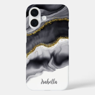 Coque Pour iPhone 16 Aquarelle Noir Or Personnaliser