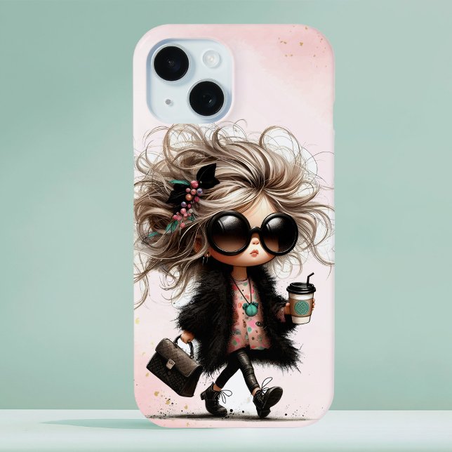 Coques Case-Mate iPhone Aquarelle noire Quirky Urban Girl Coffee Run (Créateur téléchargé)