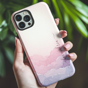 Coque Pour iPhone 15 Aquarelle Nudscape Ciel rose Nom
