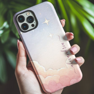 Coque Pour iPhone 15 Aquarelle Nudscape Ciel rose Nom