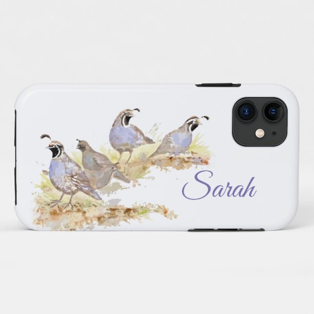 Coques Case-Mate iPhone Aquarelle originale California Quail Bird (Dos (Horizontal))