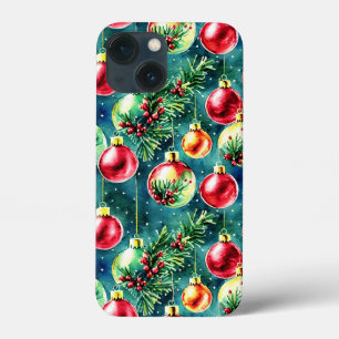 Case-Mate iPhone Case Aquarelle ornements de Noël, rouge et vert Turquoi