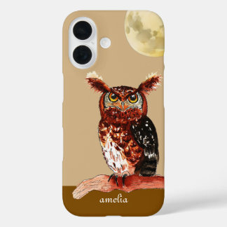 Coque Pour iPhone 16 Aquarelle Owl Moon