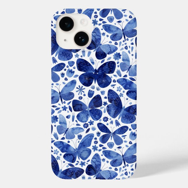 Coques Case-Mate iPhone Aquarelle papillon bleu (Verso)