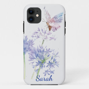 Case-Mate iPhone Case Aquarelle Papillon bleu Fleurs Nom personnalisé