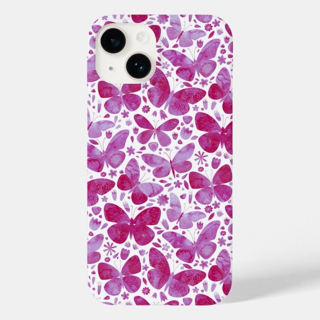 Coques Case-Mate iPhone Aquarelle papillon Magenta Rose (Verso)